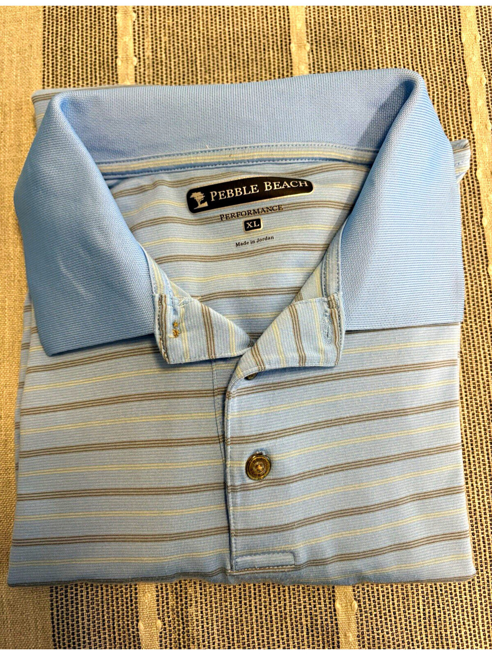 Pebble Beach Performance Men's XL Blue Striped Short Sleeve Stretch Polo